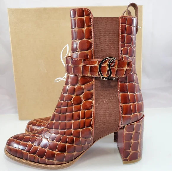 NWT$1,495 Christian Louboutin CL Chelsea Booty 70 Brown Boots Sz 38.5 , US 8.5 - Picture 8 of 16